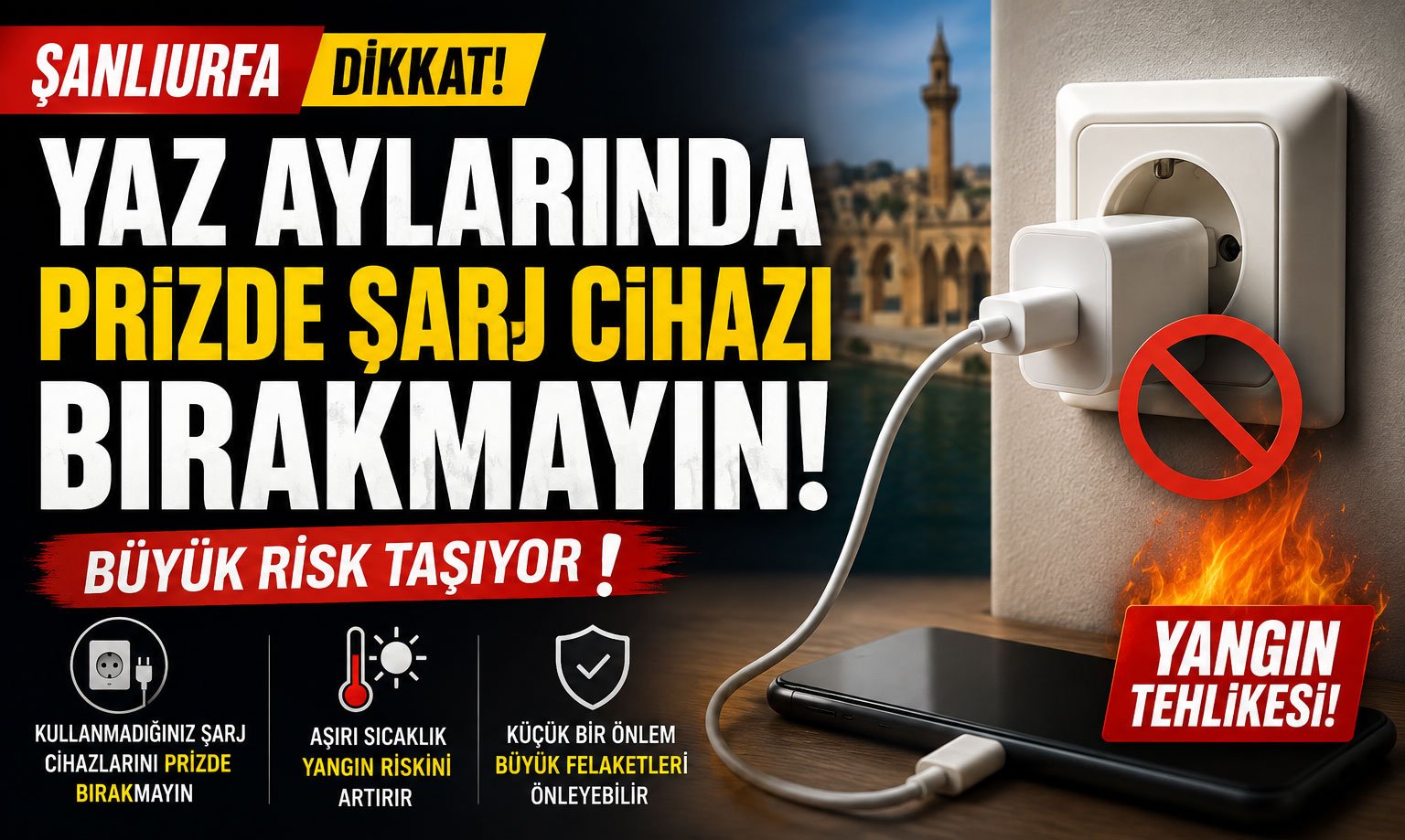 Şanlıurfa’da Yaz Sıcakları İçin Önemli Uyarı: Şarj Cihazlarını Prizde Bırakmayın!