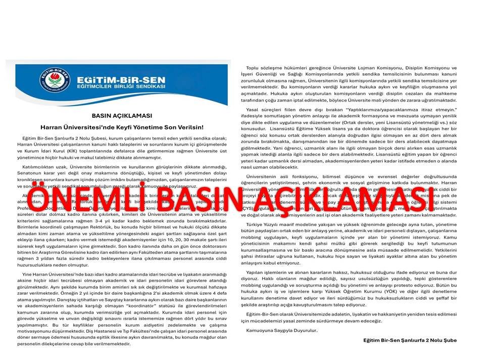 Harran Üniversitesi’nde Keyfi Yönetime Son Verilsin!